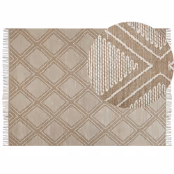 Cotton Area Rug 160 x 230 cm Beige and White KACEM