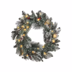 Pre-Lit Frosted Christmas Wreath 40 cm Green WAPTA