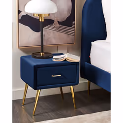 1 Drawer Bedside Table FLAYAT Velvet Navy Blue
