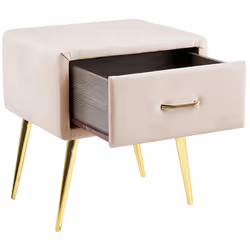 1 Drawer Bedside Table FLAYAT Velvet Light Beige