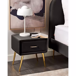 1 Drawer Bedside Table FLAYAT Velvet Black