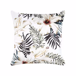 Velvet Cushion Leaf Pattern 45 x 45 cm White and Green OKRA