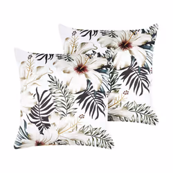 Set of 2 Velvet Cushions Leaf Pattern 45 x 45 cm White and Green OKRA
