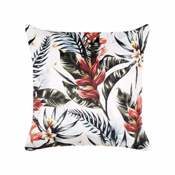 Set of 2 Velvet Cushions Leaf Pattern 45 x 45 cm Green and Red EDELWEISS
