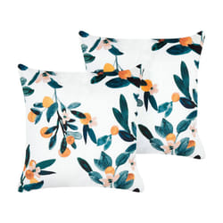 Set of 2 Velvet Cushions Leaf Pattern 45 x 45 cm White and Green KNAUTIA