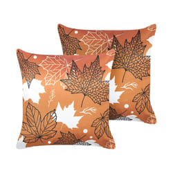 Set of 2 Velvet Cushions Leaf Pattern 45 x 45 cm Orange POINSETTIA