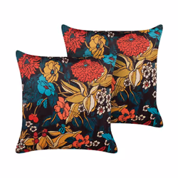 Set of 2 Velvet Cushions Floral Pattern 45 x 45 cm Multicolour PROTEA