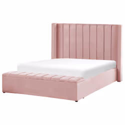 Bed with Storage Bench Velvet NOYERS 140 x 200 cm (EU Double) Pink