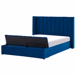 Bed with Storage Bench Velvet NOYERS 160 x 200 cm (EU King Size) Navy Blue