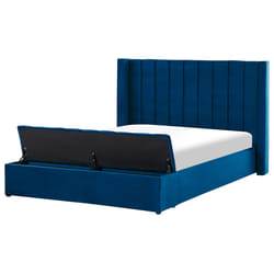 Bed with Storage Bench Velvet NOYERS 160 x 200 cm (EU King Size) Navy Blue