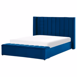 Bed with Storage Bench Velvet NOYERS 160 x 200 cm (EU King Size) Navy Blue
