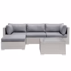 Garden Corner Sofa with Table 4 Seater SANO II Right Hand Modular PE Rattan Light Grey