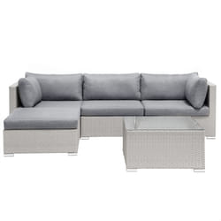 Garden Corner Sofa with Table 4 Seater SANO II Right Hand Modular PE Rattan Light Grey