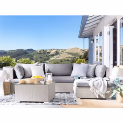 Garden Corner Sofa with Table 4 Seater SANO II Right Hand Modular PE Rattan Light Grey
