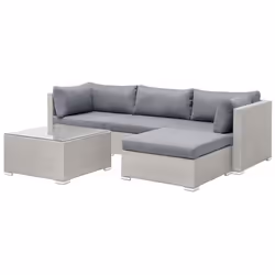 Garden Corner Sofa with Table 4 Seater SANO II Right Hand Modular PE Rattan Light Grey
