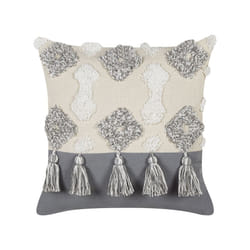 Tufted Cotton Cushion with Tassels 45 x 45 cm Beige and Grey ALOCASIA