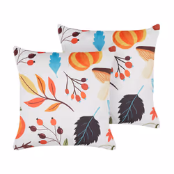 Set of 2 Velvet Cushions Autumn Motif 45 x 45 cm Off-White VISCARIA