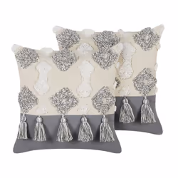 Set of 2 Tufted Cotton Cushions with Tassels 45 x 45 cm Beige and Grey ALOCASIA