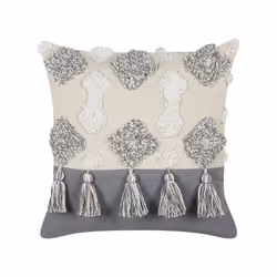 Set of 2 Tufted Cotton Cushions with Tassels 45 x 45 cm Beige and Grey ALOCASIA