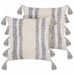 Set of 2 Decorative Cushions HELICONIA Cotton 45 x 45 cm Beige Striped