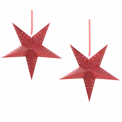 Set of 2 Hanging Decorations Star MOTTI Paper 45 cm Red