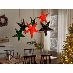 Set of 2 Hanging Decorations Star MOTTI Paper 60 cm Red
