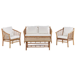 Garden Lounge Set with Table 4 Seater MAGGIORE Bamboo Wood Light Brown