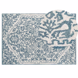 Wool Area Rug 140 x 200 cm White and Blue AHMETLI