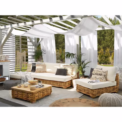 Garden Lounge Set with Table 4 Seater VARALLO Right Hand Modular Rattan Natural