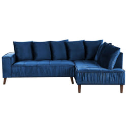 Left Hand Velvet Corner Sofa Blue GRENA