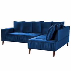 Left Hand Velvet Corner Sofa Blue GRENA