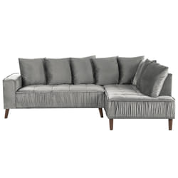 Corner Sofa GRENA Velvet Light Grey 3 Seater Left Hand