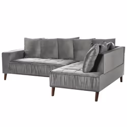 Corner Sofa GRENA Velvet Light Grey 3 Seater Left Hand