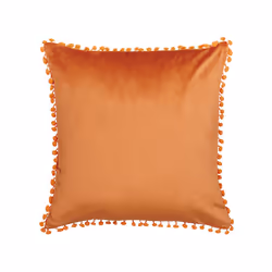 Set of 2 Velvet Cushions Pom Poms 45 x 45 cm Orange AERANGIS