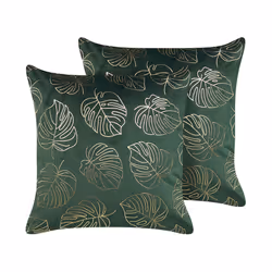 Set of 2 Velvet Cushions Leaf Pattern 45 x 45 cm Dark Green MONSTERA