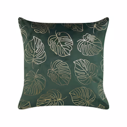 Set of 2 Velvet Cushions Leaf Pattern 45 x 45 cm Dark Green MONSTERA