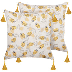 Set of 2 Decorative Cushions ABUTILON 45 x 45 cm Beige Floral Pattern