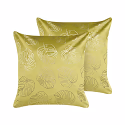 Set of 2 Velvet Cushions Leaf Pattern 45 x 45 cm Light Green MONSTERA