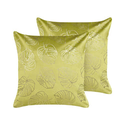 Set of 2 Velvet Cushions Leaf Pattern 45 x 45 cm Light Green MONSTERA