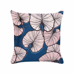 Set of 2 Velvet Cushions Leaf Pattern 45 x 45 cm Blue and Pink CHRYSANTHEMUM