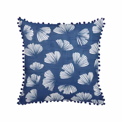 Set of 2 Cushions Leaf Pattern 45 x 45 cm Blue and White DANDELION