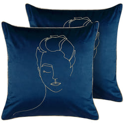 Set of 2 Decorative Cushions CROCUS Velvet 45 x 45 cm Dark Blue Abstract Pattern