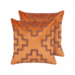Set of 2 Velvet Cushions Geometric Pattern 45 x 45 cm Orange BAHIA