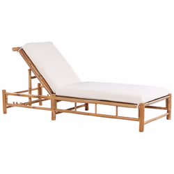 Sun Lounger with Cushion LIGURE Reclining Bamboo Wood Brown