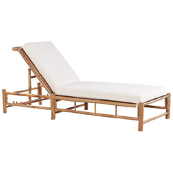 Sun Lounger with Cushion LIGURE Reclining Bamboo Wood Brown
