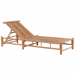 Sun Lounger with Cushion LIGURE Reclining Bamboo Wood Brown