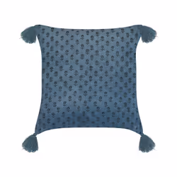 Velvet Cushion Floral Motif with Tassels 45 x 45 cm Dark Blue RIBES