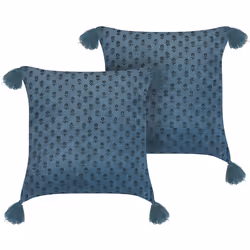 Set of 2 Decorative Cushions RIBES Velvet 45 x 45 cm Dark Blue Floral Pattern