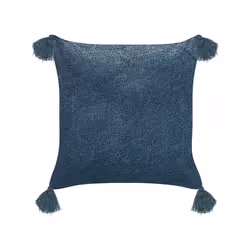 Velvet Cushion Floral Motif with Tassels 45 x 45 cm Dark Blue SETARIA