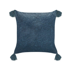 Velvet Cushion Floral Motif with Tassels 45 x 45 cm Dark Blue SETARIA